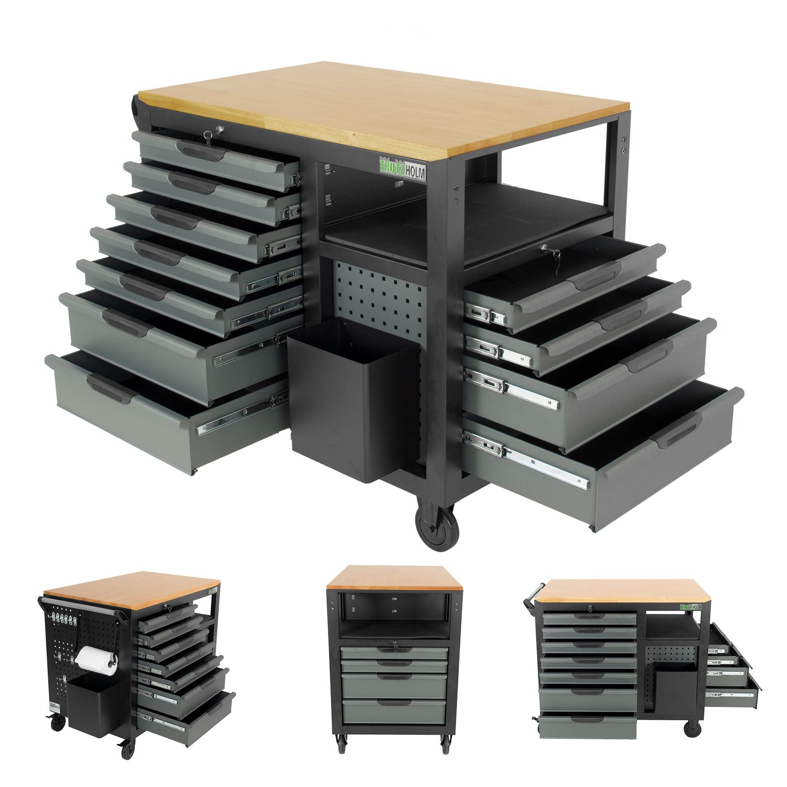 TRUTZHOLM Werkstattwagen Werkstattwagen Jumbo XXL 11 Schubladen 4 Ablagefächer unbestückt, XXL Jumbo, abschließbar,leer,Arbeitshöhe ca. 1 Meter