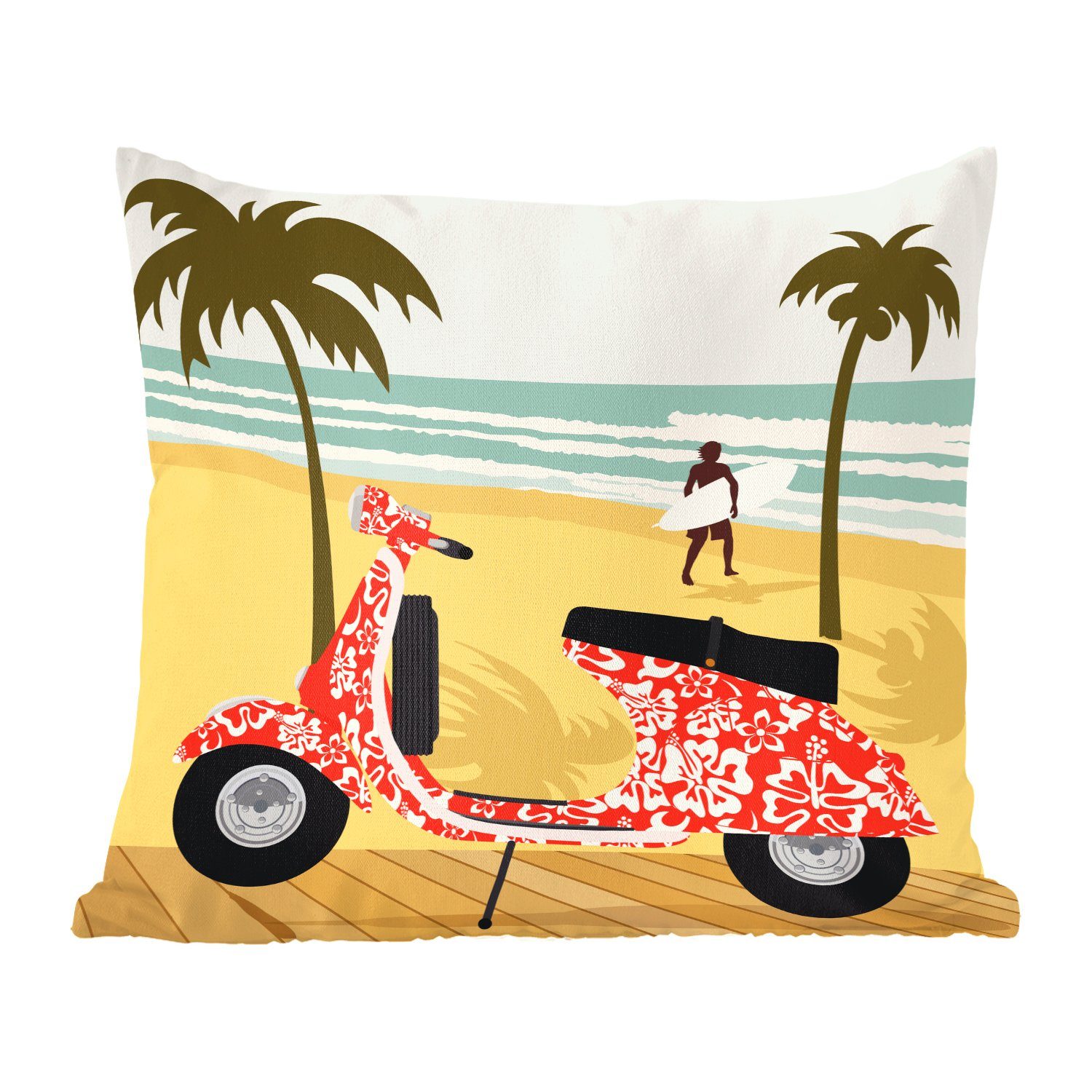 am Dekokissen Füllung einer Sofakissen MuchoWow Strand, Wohzimmer, Deko, Zierkissen roten Vespa Schlafzimmer, für Illustration mit