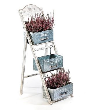 Kobolo Blumenständer Pflanzleiter Holz mit 3 Gefäßen aus Metall - WHITE
