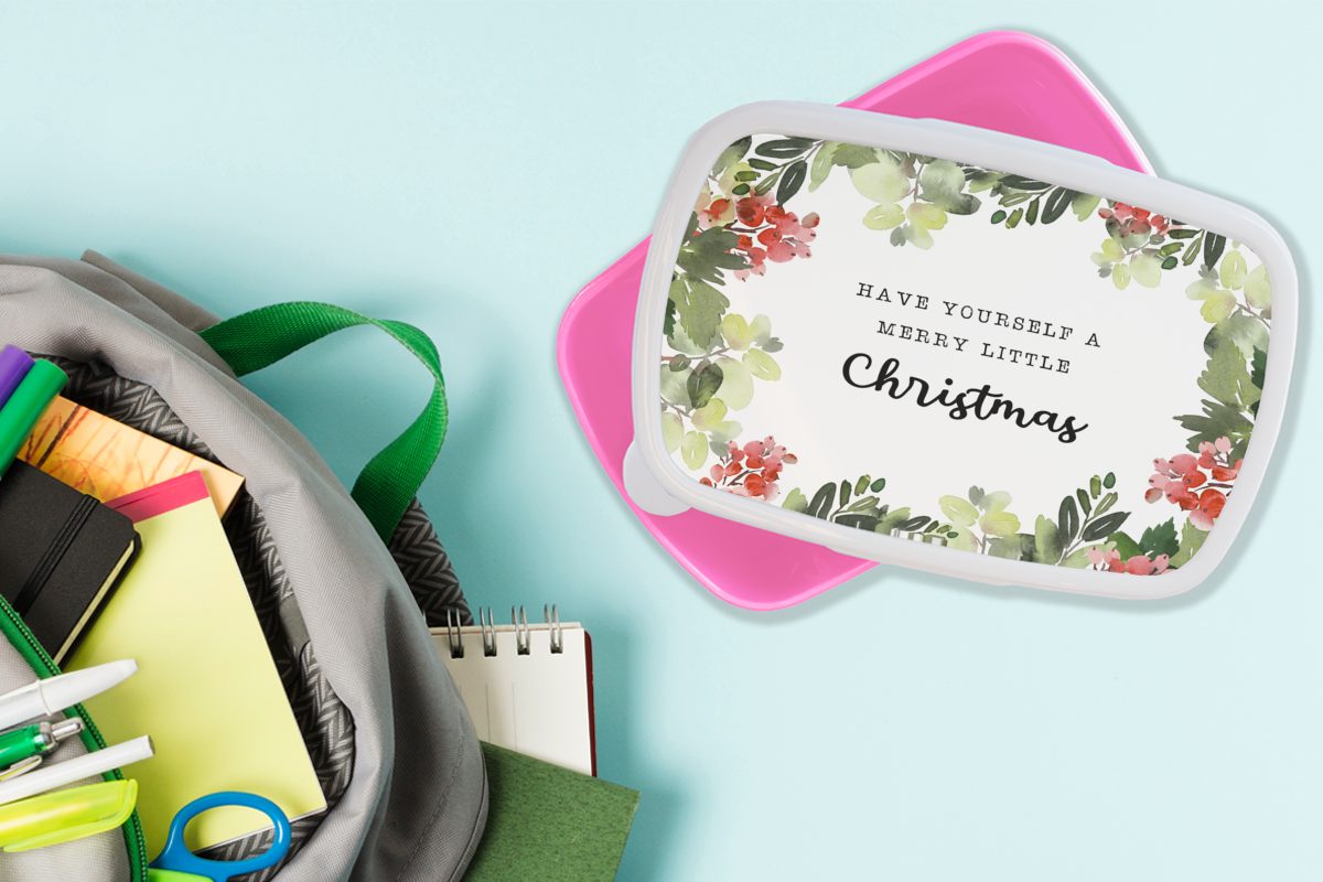 MuchoWow Lunchbox Weihnachten Mädchen, Kinder, Pflanzen, Snackbox, (2-tlg), Kunststoff Erwachsene, rosa Zitat Kunststoff, - Brotbox Brotdose - für