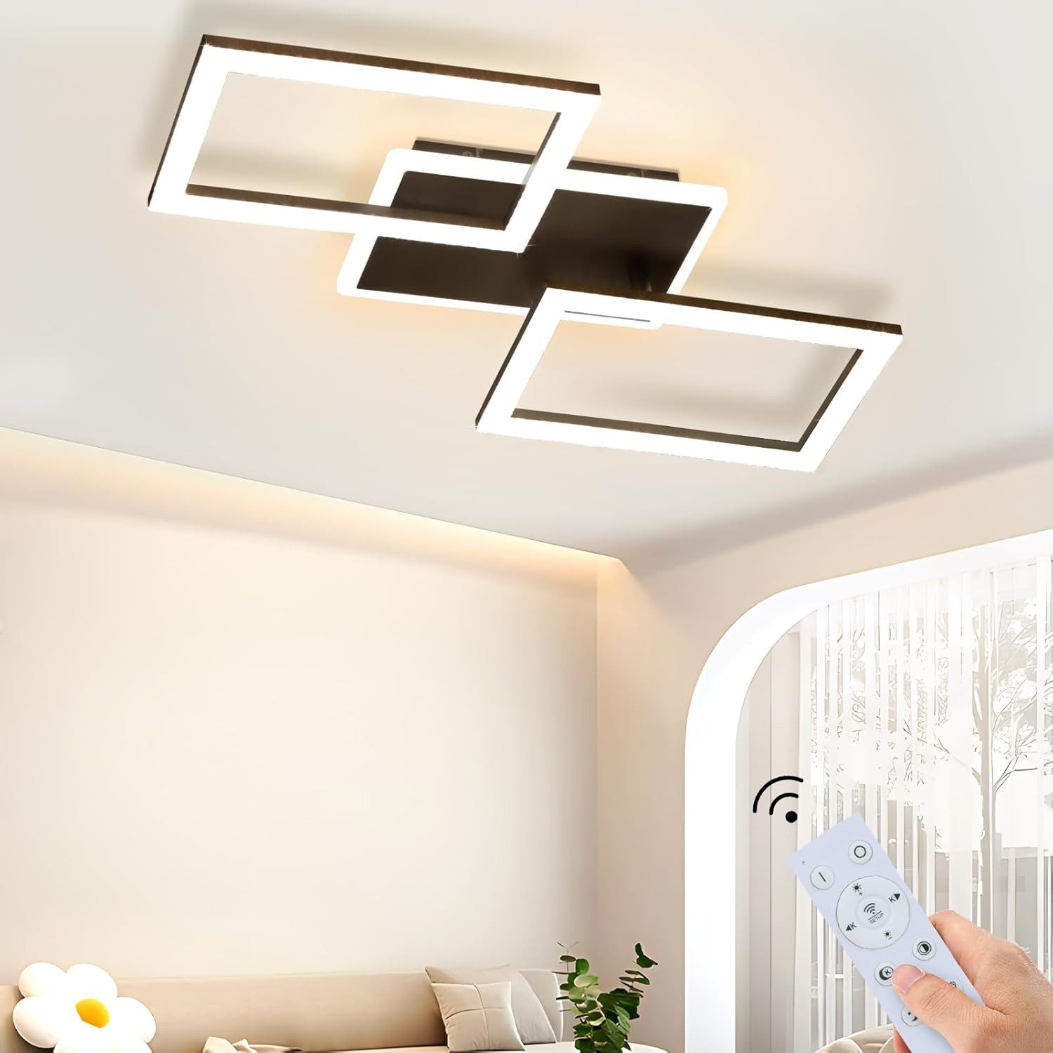 Nettlife LED Deckenleuchte Dimmbar Weiß/Schwarz Wohnzimmer 46W mit Fernbedi günstig online kaufen
