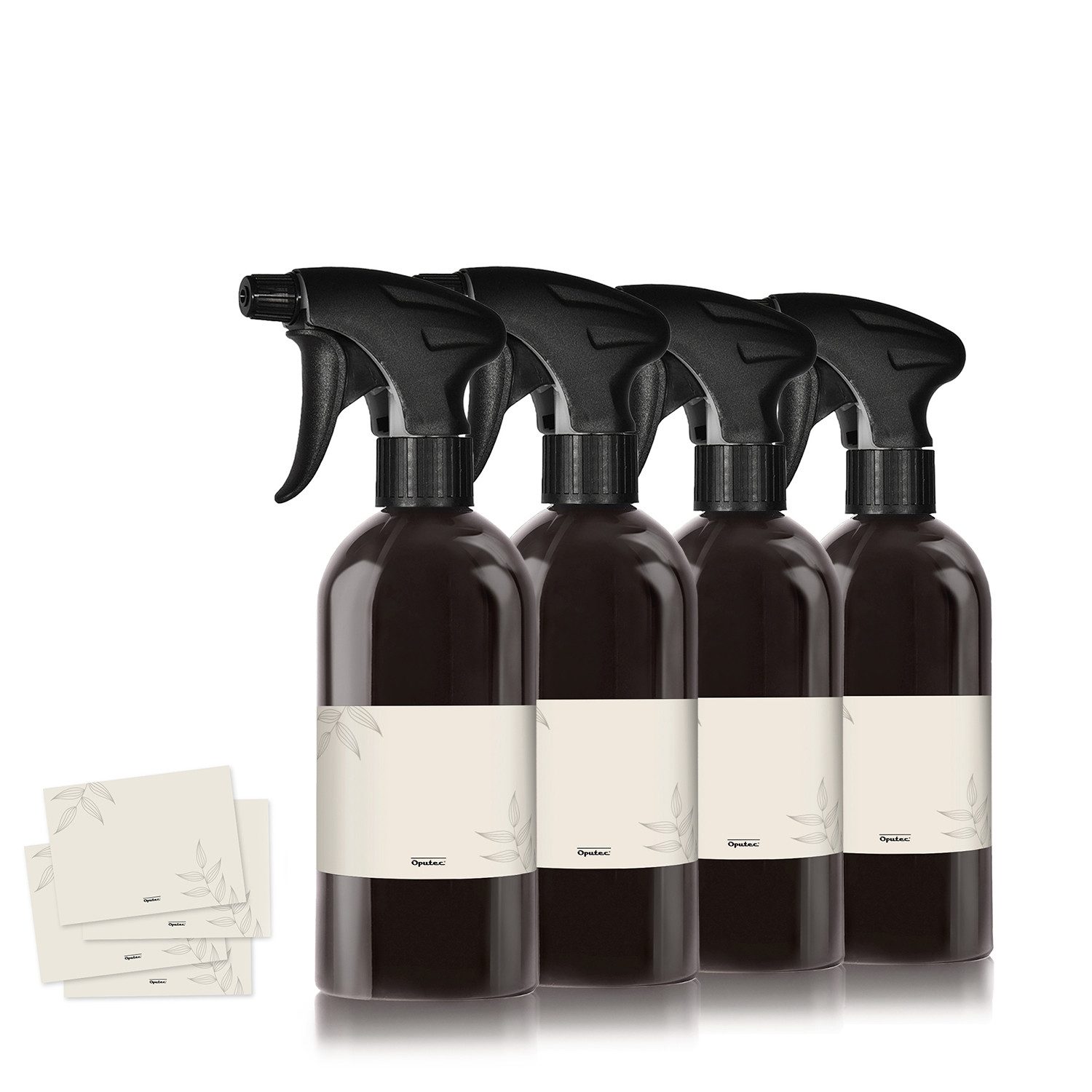 Oputec Sprühflasche 4 x 500ml Sprühflasche aus Kunststoff Schwarz zum Befüllen + Etiketten
