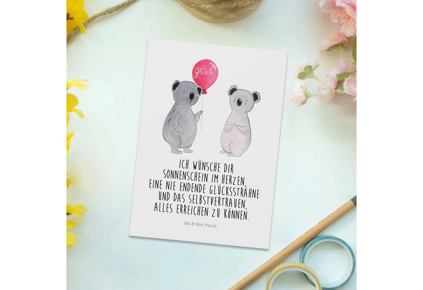 Thumbnail - Mr. & Mrs. Panda Postkarte Koala Luftballon - Weiß - Geschenk, Geburtstagskarte, Karte, Ansichts, Witzige Sprüche