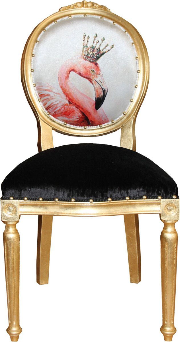 Casa Padrino Esszimmerstuhl Barock Luxus Esszimmer Stuhl ohne Armlehnen Flamingo mit Krone und mit Bling Bling Glitzersteinen - Designer Stuhl - Limited Edition