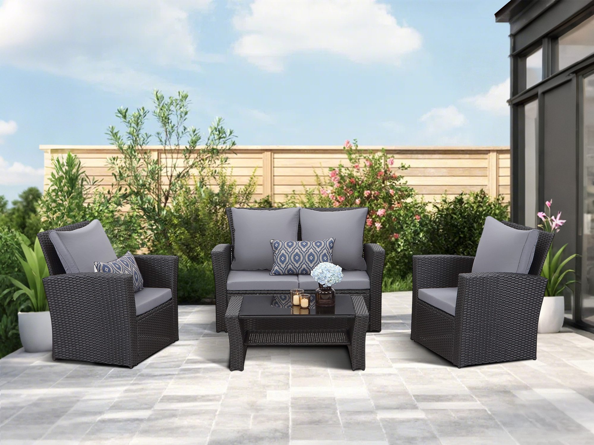 MeXo Gartenlounge-Set, (Gartenmöbel-Set Sitzgruppe, 4-tlg., 2-Sitzer günstig online kaufen