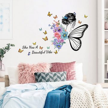 DOPWii Wandtattoo Selbstklebende Wandtattoos mit Mädchen,Schmetterling,6er/12er Packung (6 St)