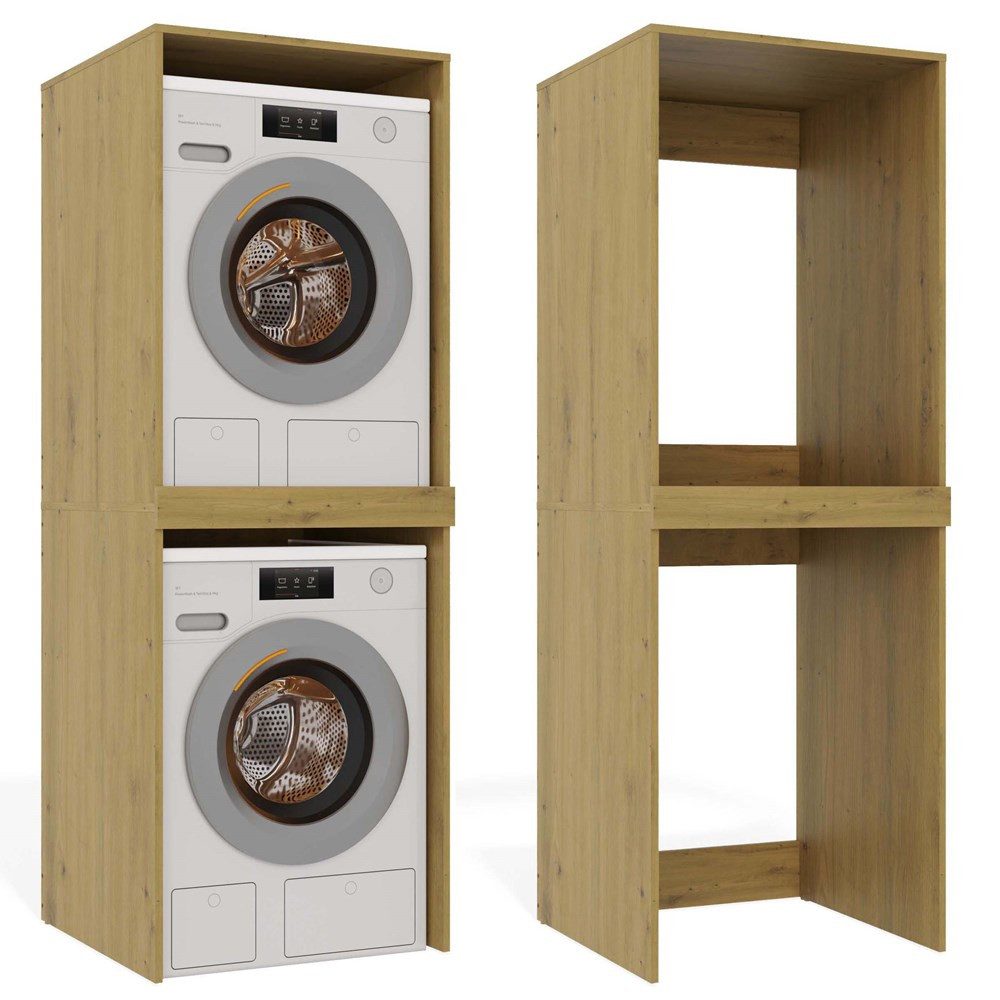 MAGOWA Waschmaschinenumbauschrank Waschmaschinenschrank für Waschmaschine & Wäschetrockner (B 66cm x H 180cm x T 65 cm/ T 51,2 cm) Umbauschrank für Bad, in zwei verschiedenen Tiefengrößen