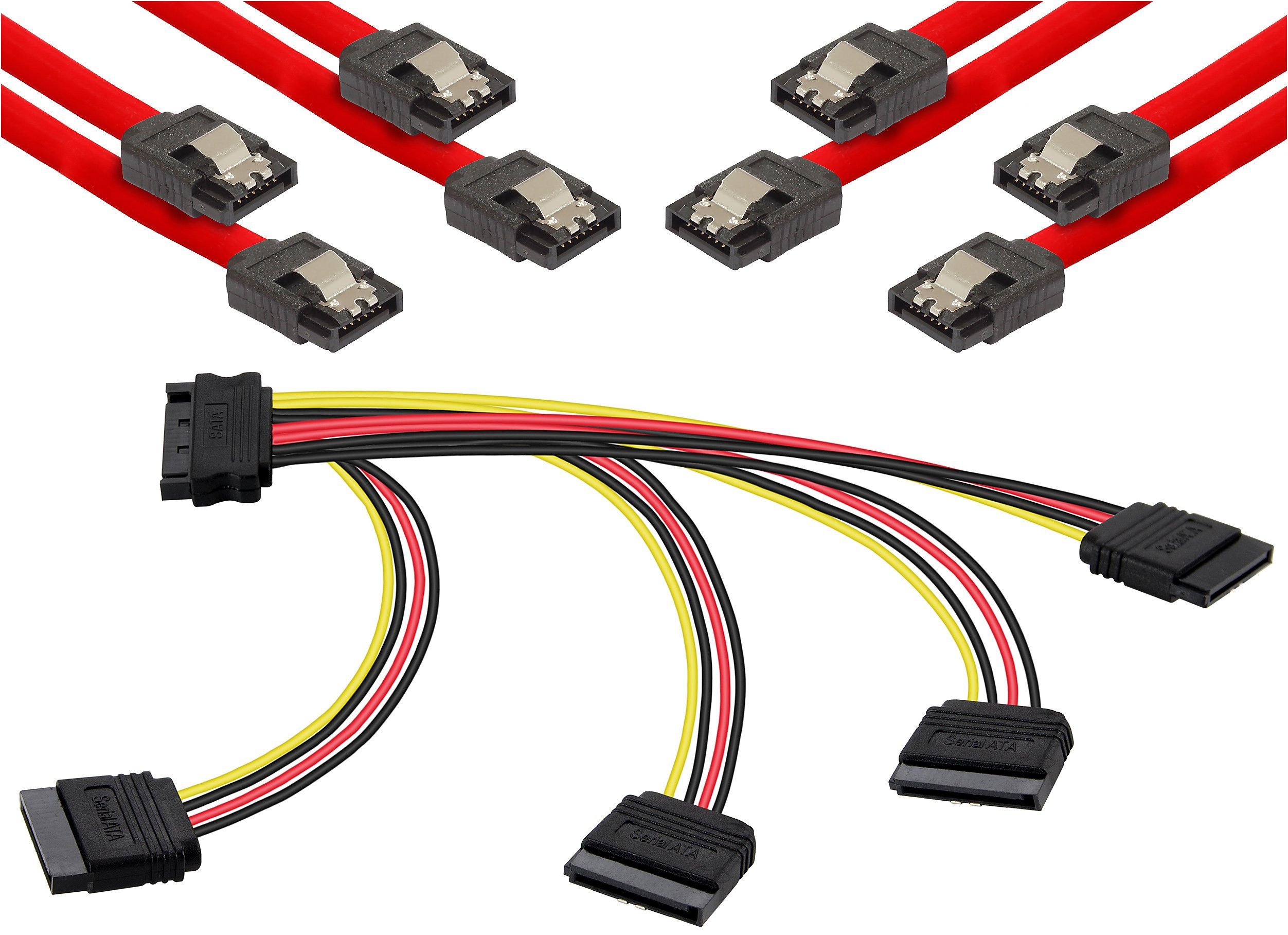 Poppstar Computer-Kabel, SATA Kabel Set (Stecker gerade), 4x 0,5m Sata 3  Datenkabel, rot + 20cm 4-Fach Sata Y-Stromkabel Adapter online kaufen | OTTO