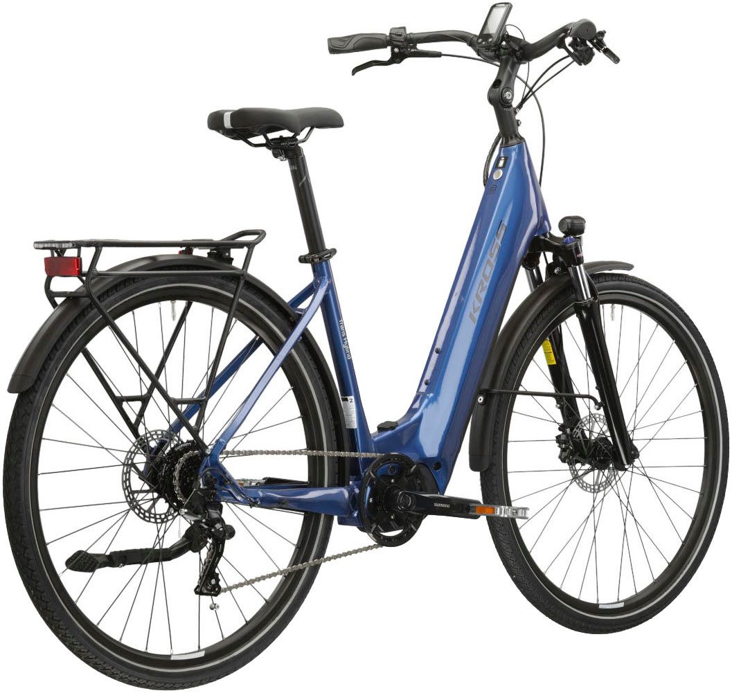 Kross E-Bike Trekkingrad E-Trekkingrad Trans Hybrid LS 3.0 28 Zoll blau - Shimano Mittelmotor, 8 Gang Shimano Acera T3000 Schaltwerk, Kettenschaltung, Mittelmotor, 500 Wh, SHIMANO 36 V/250 W, Mittelmotor DU-E500