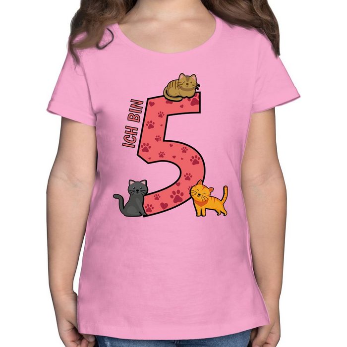 Shirtracer T-Shirt Katzen Fünfter - 5. Geburtstag - Mädchen Kinder T-Shirt tshirt ich bin 5 mädchen - t-shirt kinder mit katze