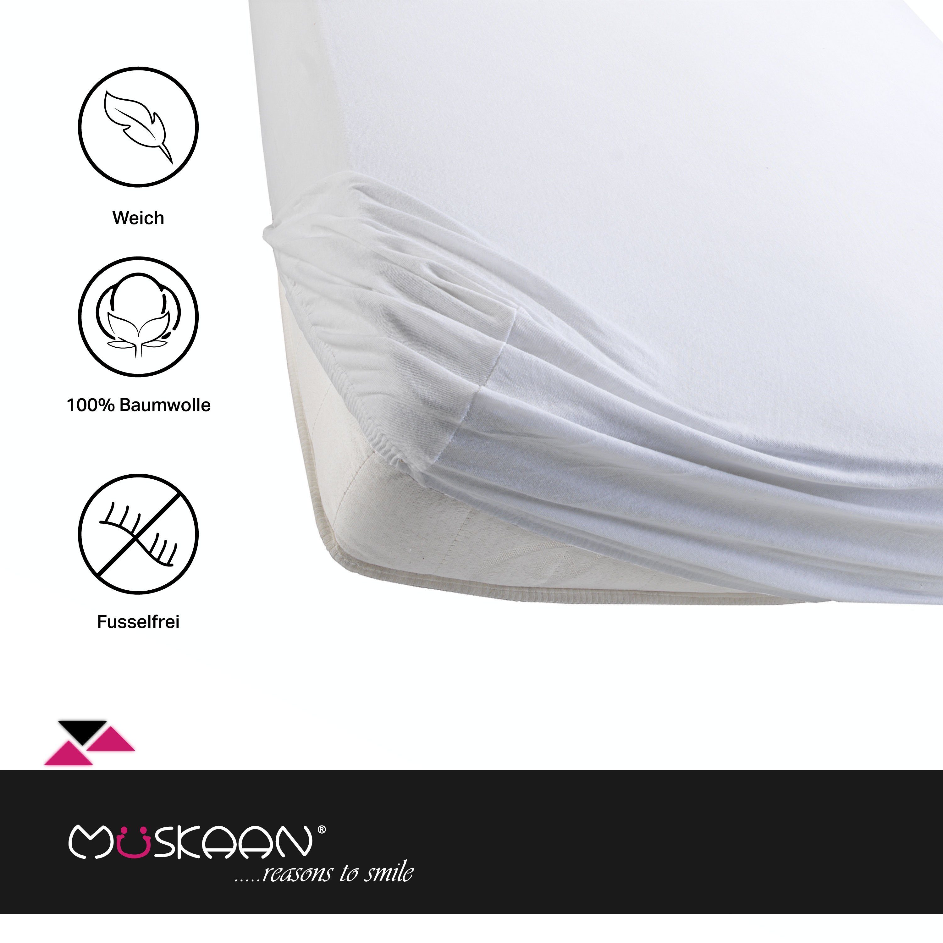 Müskaan Spannbettlaken 180x200 - 200x220 Boxspringbett und Wasserbett 100% Baumwolle, Jersey, Gummizug: Rundumgummizug, Bettlaken bis 32cm Matratzenhöhe Bezug 200x220