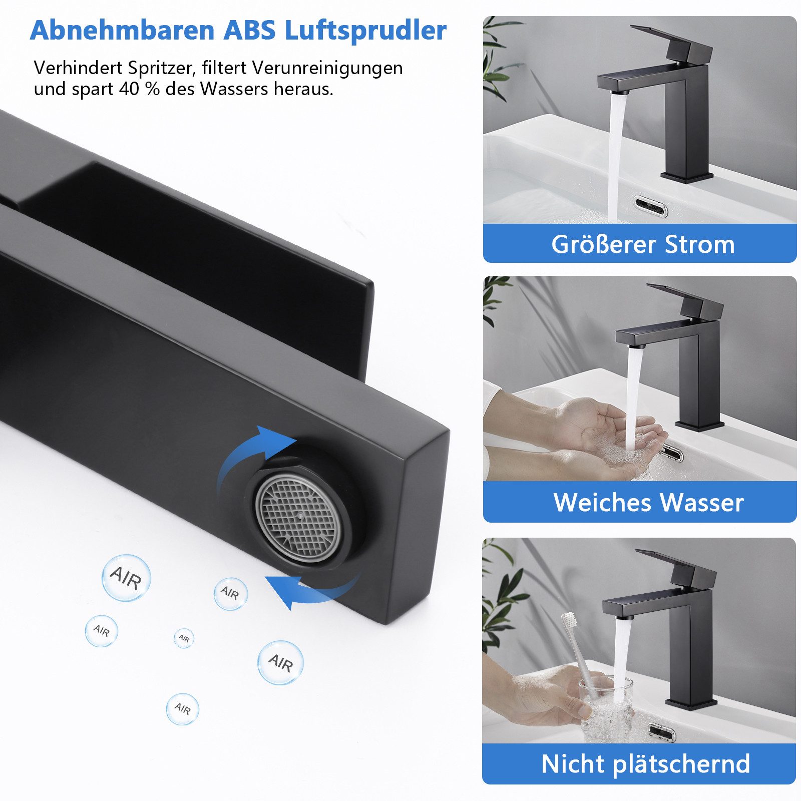 WOOHSE Waschtischarmatur Wasserhahn Bad Schwarz, Waschtischarmatur günstig online kaufen