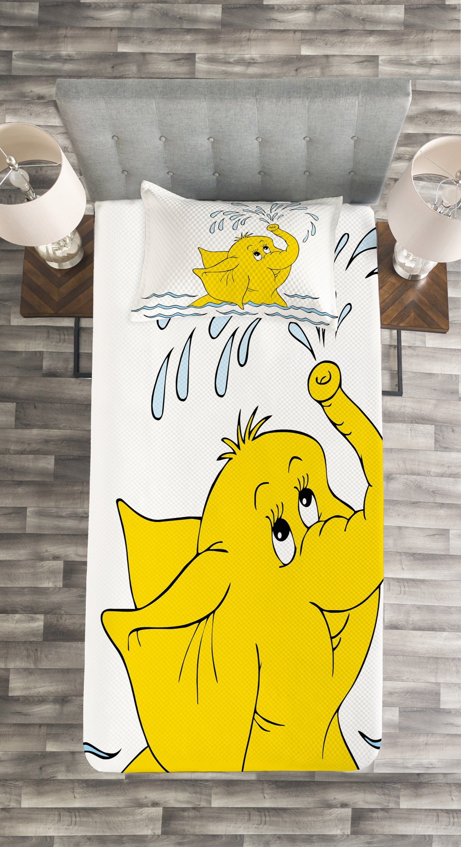 Abakuhaus, Waschbar, Tagesdecke mit Set Kissenbezügen Tier Cartoon-Elefant-Wasser