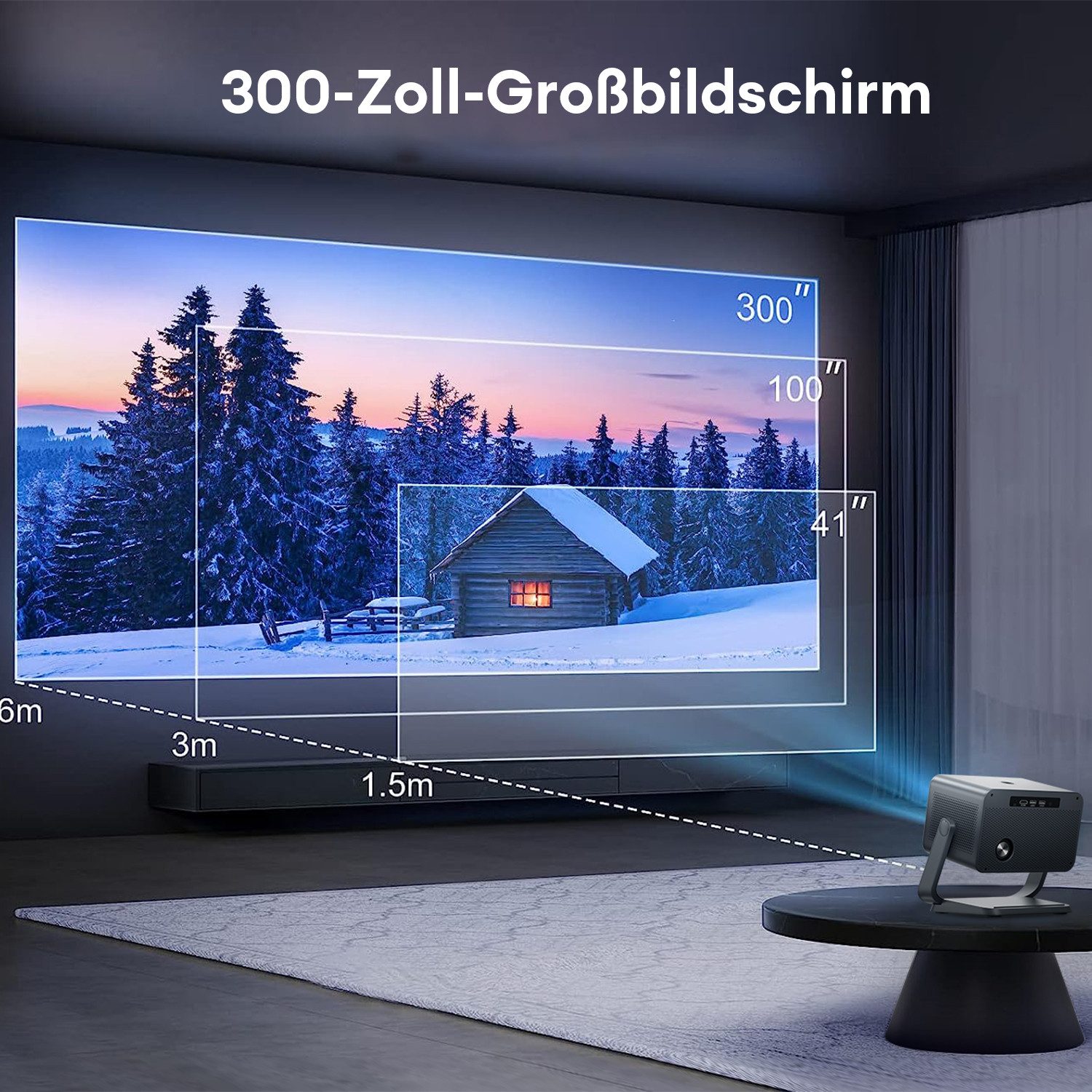 CkeyiN 4K 1080P HD LCD-Beamer (3000 lm, 1920 × 1080 px, Autofokus 4D Trapezkorrektur Automatische Hindernisvermeidung)