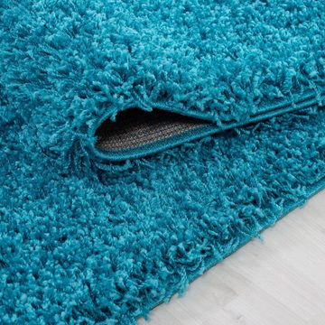 Teppich Unicolor - Einfarbig, Teppium, Rund, Höhe: 30 mm, Teppich Wohnzimmer Shaggy Einfarbig Türkis Blau Modern Flauschig