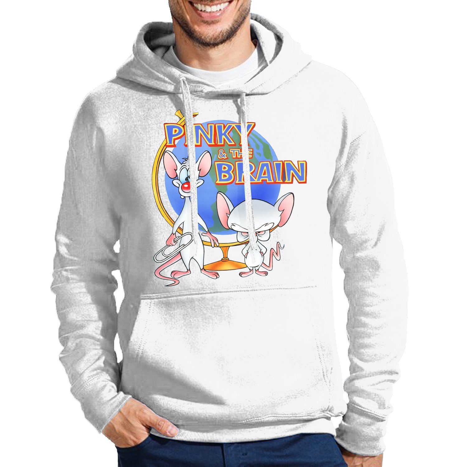 Blondie & Brownie Hoodie Pinky and the Brain Comic Cartoon Weltherrschaft mit Kapuze Weiss