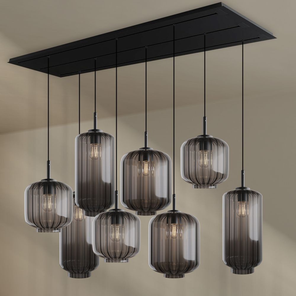 s.luce Pendelleuchte Velo Esstischlampe 8-flg 200cm 3-reihig Ø18/20/25cm Rauch