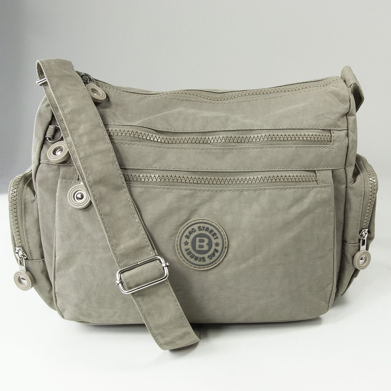 BAG STREET Schultertasche Bag Street Nylon stone Sportliche Damen (Schultertasche), Damen, Jugend Schultertasche Nylon, stone-grau-braun 30cm x ca. 22cm