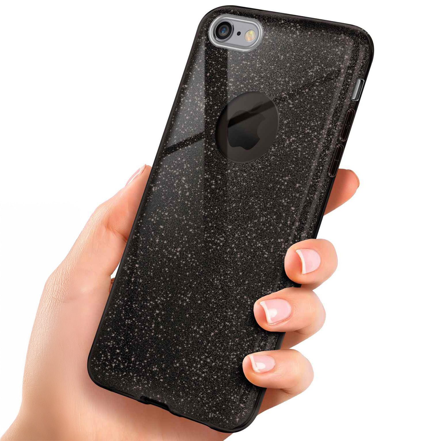 ONEFLOW Handyhülle für iPhone 6s Glitzer Hülle Glitter Case Schwarz 4,7 Zoll, Hülle Glitzernd Dünne Schutzhülle mit Kameraschutz Frauen Glitzerhülle