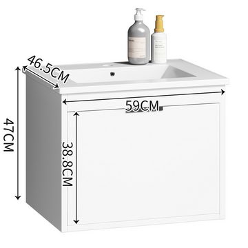 EXTSUD Waschtisch Waschbeckenunterschrank hängend 60cm breit, mit Schubladen,Weiß