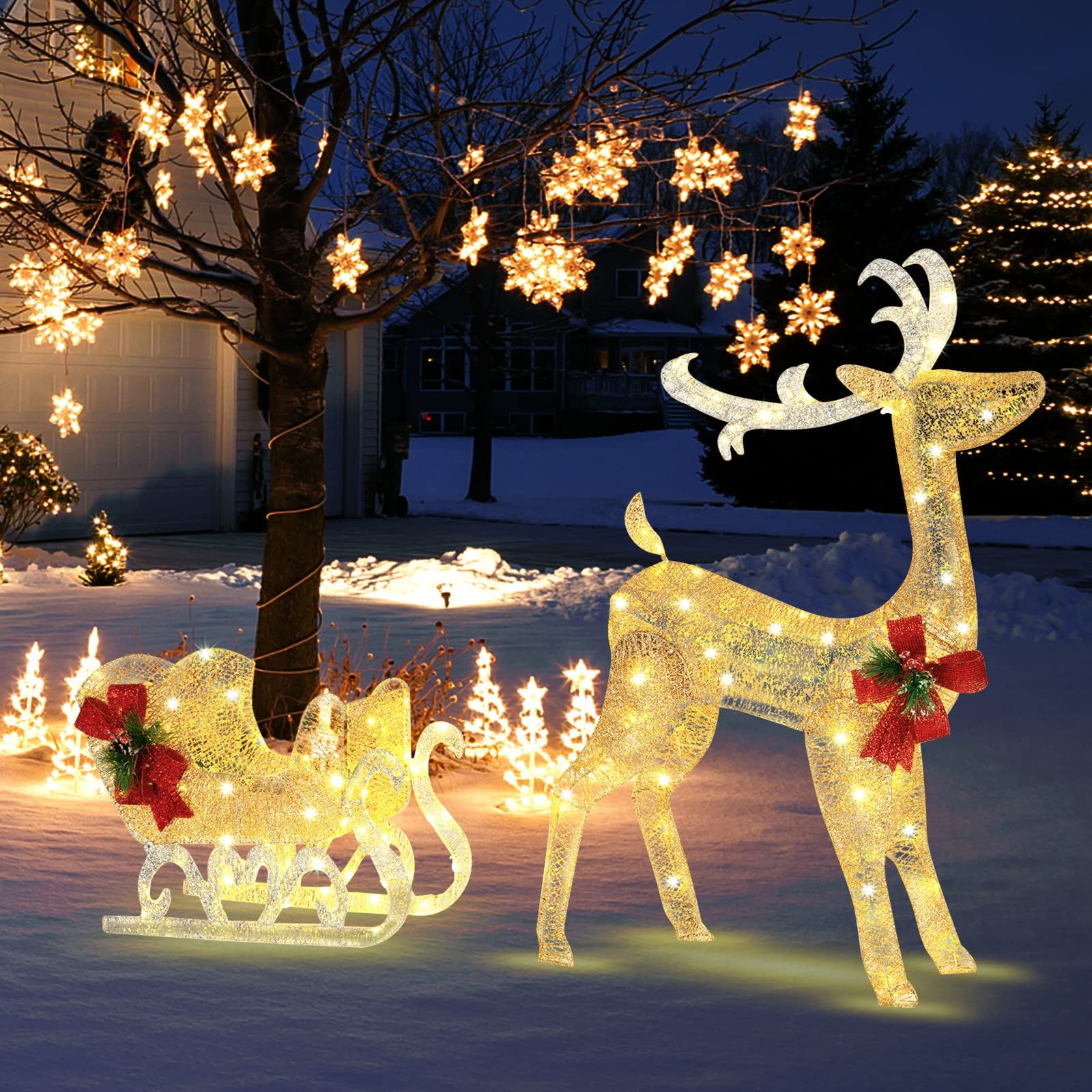 COSTWAY Weihnachtsfigur, LED-Rentier mit Schlitten & günstig online kaufen