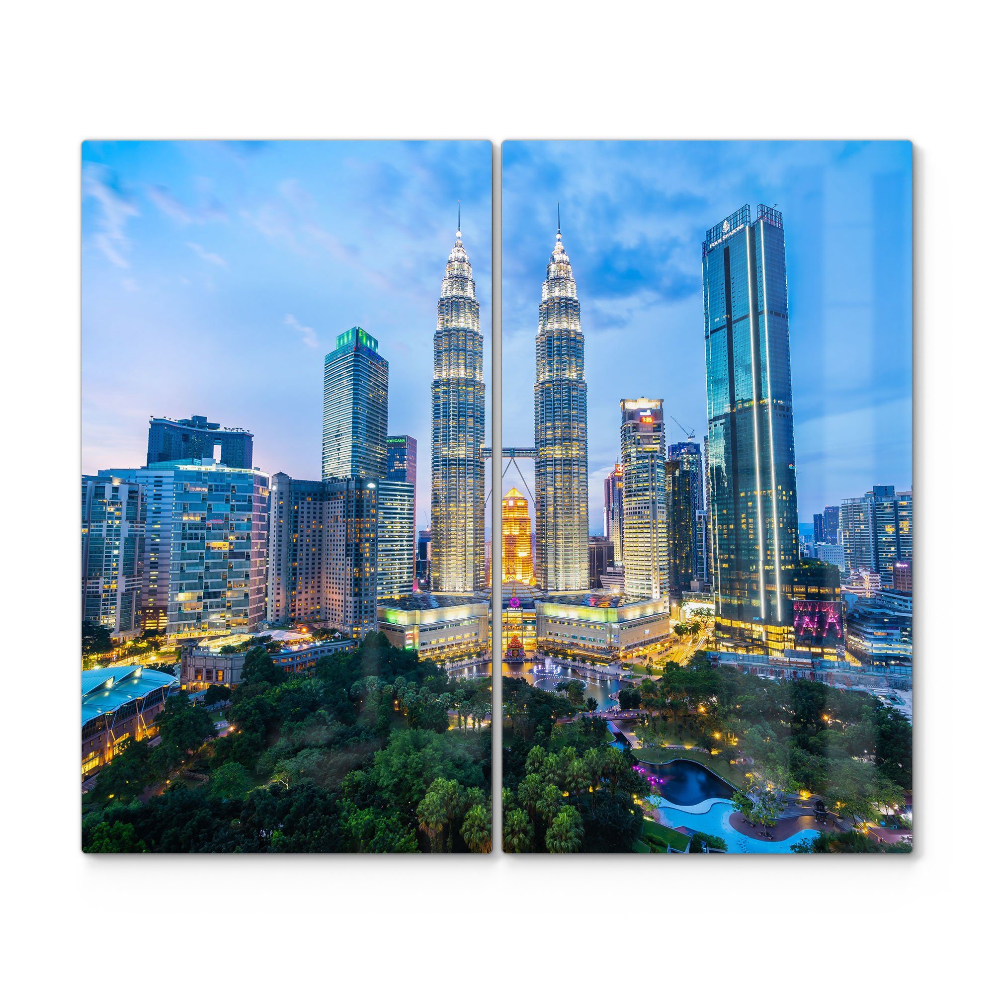 DEQORI Herdblende-/Abdeckplatte 'Blick auf Petronas Türme', Glas, (2 tlg), Glas Herdabdeckplatte Ceranfeld Herd