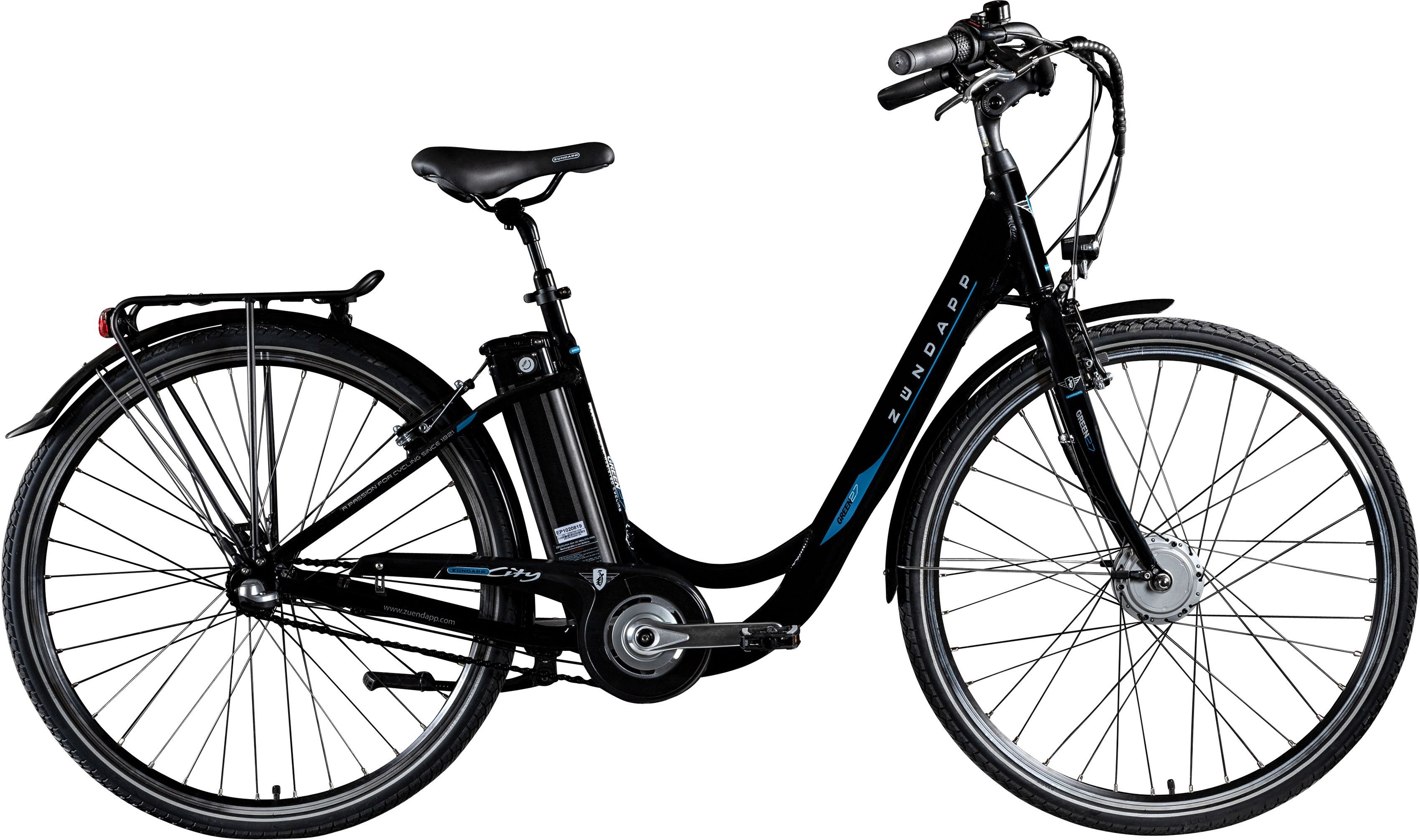 Zündapp E-Bike Green 2.7, 3 Gang Shimano Nexus Schaltwerk, Nabenschaltung, Frontmotor, 374 Wh Akku, Pedelec, Elektrofahrrad für Damen u. Herren, Cityrad