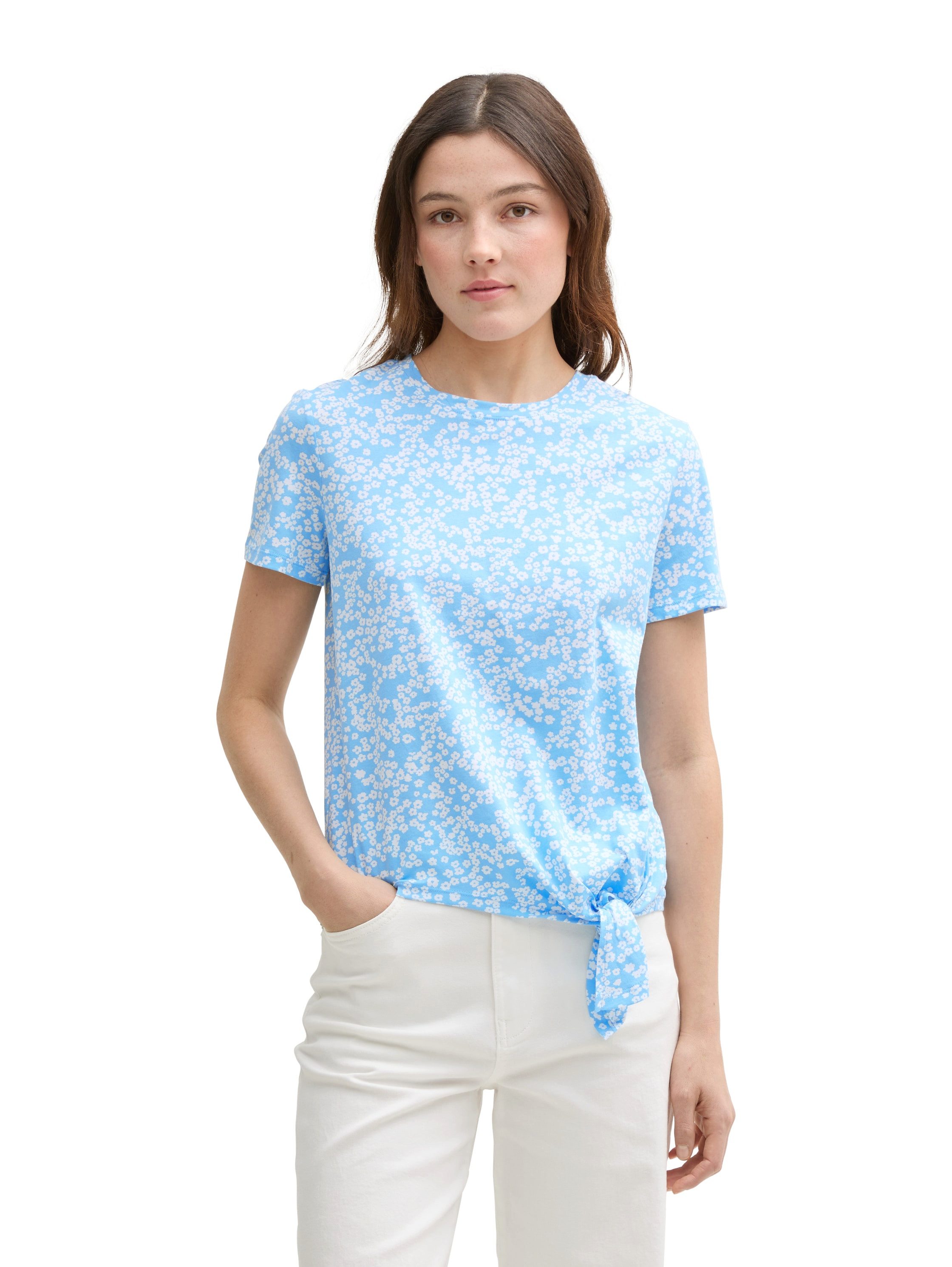 TOM TAILOR Denim T-Shirt mit Minimalprint und seitlichem Knoten günstig online kaufen