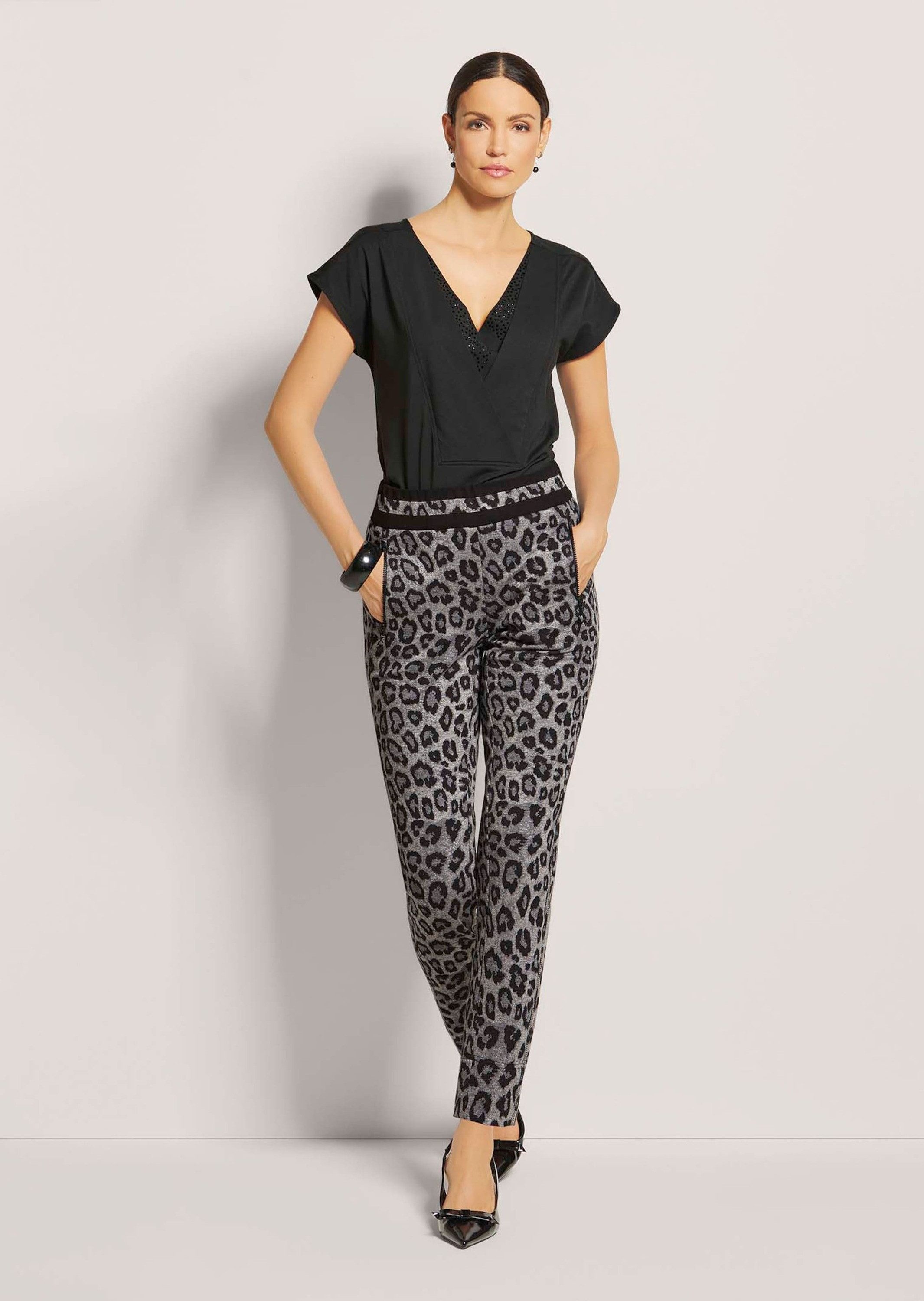 Stoffhose Leo-Print Jersey-Hose mit Stretch