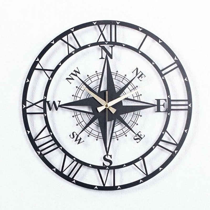 Parpalinam Wanduhr Wohnzimmer groß schwarz Metall Wanduhr Vintage Kompass Dekouhr