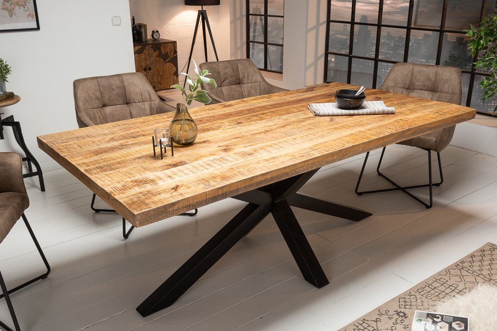 riess-ambiente Esstisch GALAXIE 200cm braun/schwarz – Massivholz, Stern-Gestell aus Metall, Industrial Design & bis zu 8 Personen – ideal für Dein Loft-Esszimmer