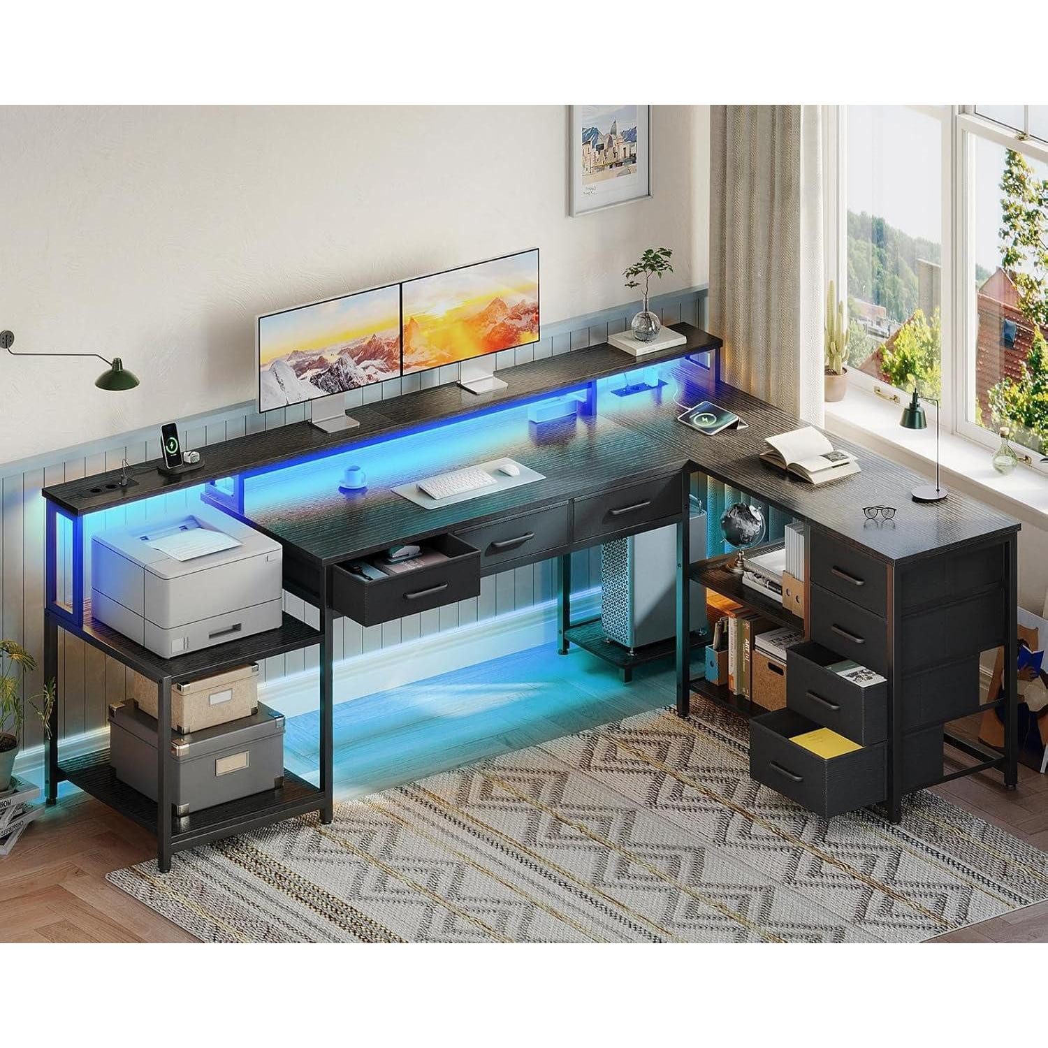 LuxusKollektion Eckschreibtisch Gaming Tisch 7 Schubladen RGB LED Eckschrei günstig online kaufen