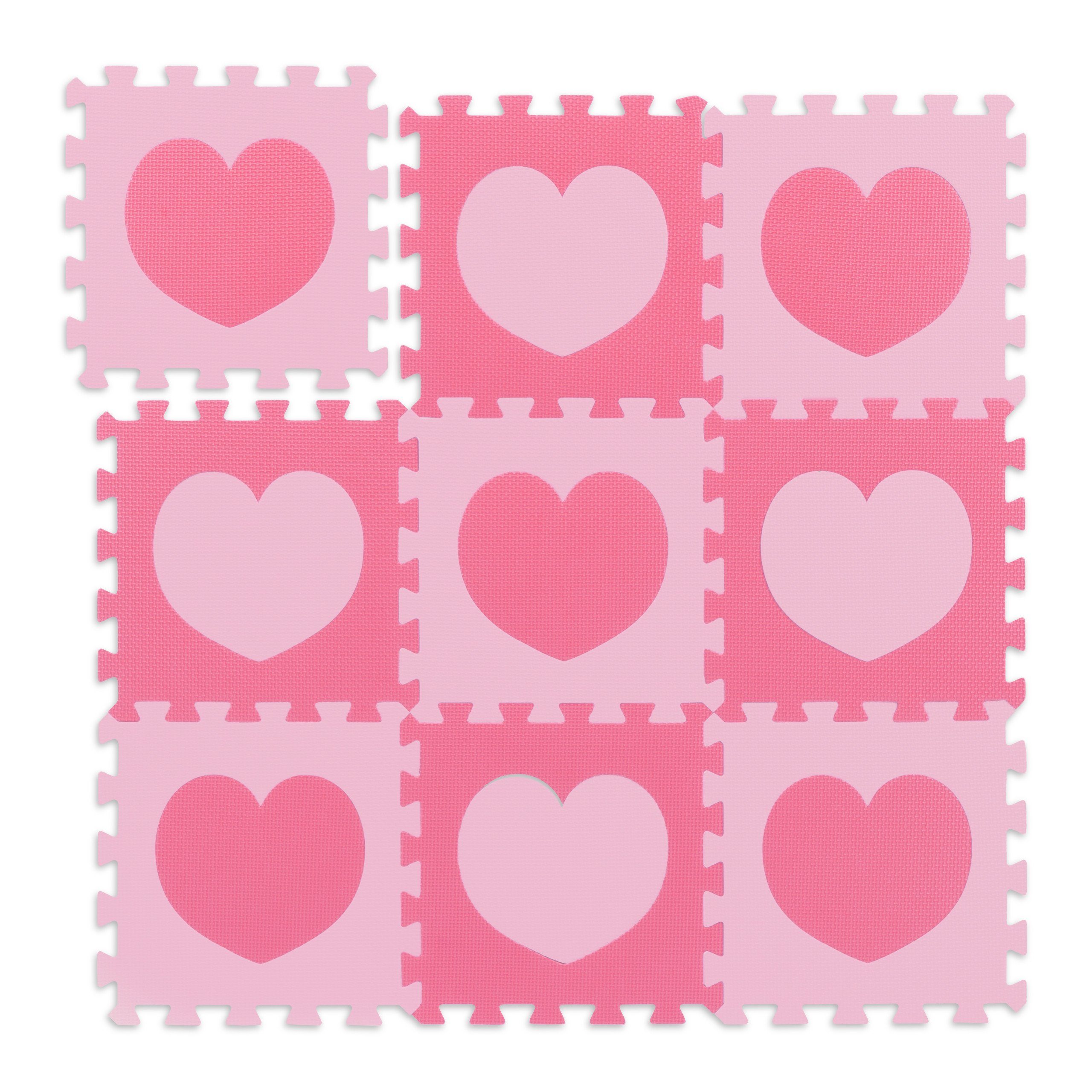 relaxdays Spielmatte 18-tlg. Puzzlematte Herz, Rosa-Pink günstig online kaufen