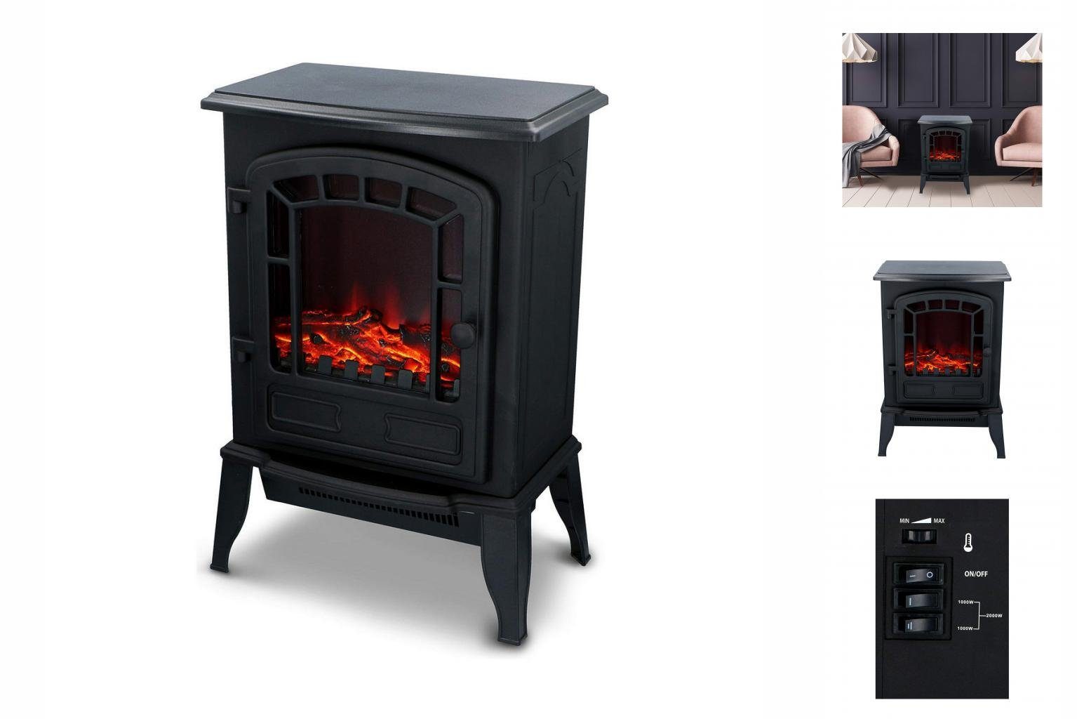 Classic Fire Heizkörper Dekorativer elektrischer Wandkamin Classic Fire Torino Schwarz 2000 W