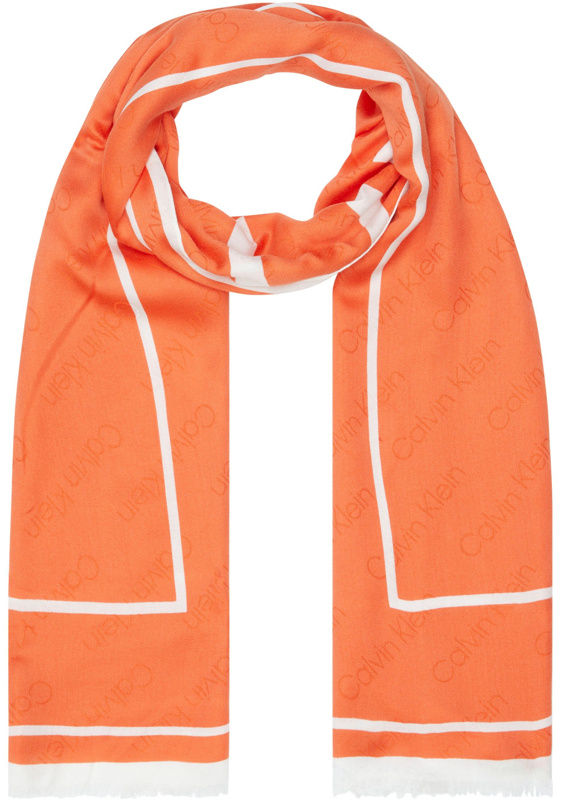 Vollkommen Calvin Klein Schal LOGO SCARF O/PRINT orange-weiß JQ 70X180