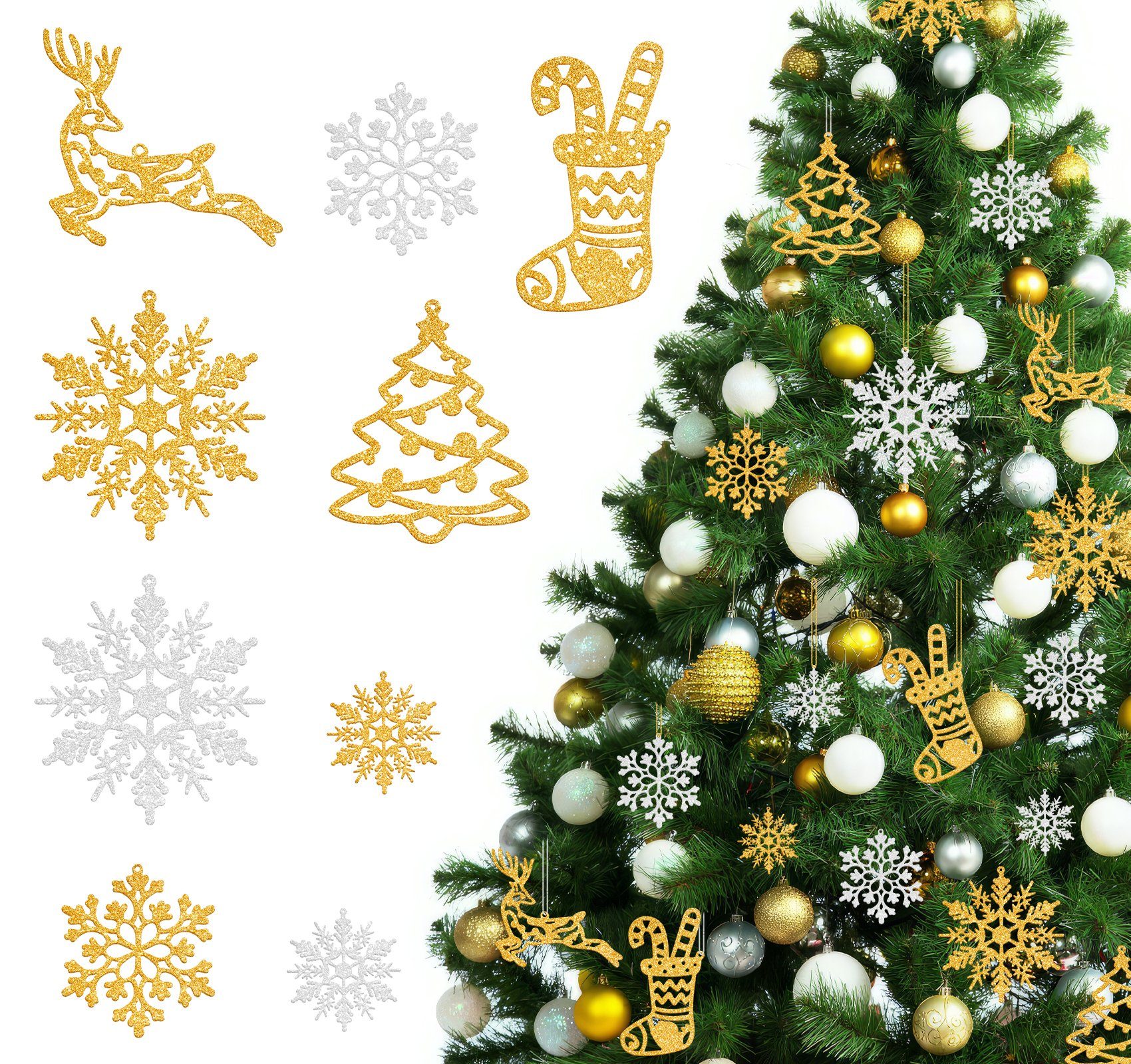 Homewit Weihnachtsbaumdecke Stück christbaumschmuck Gold-Weiß deko schneeflocken schneeflocken 65