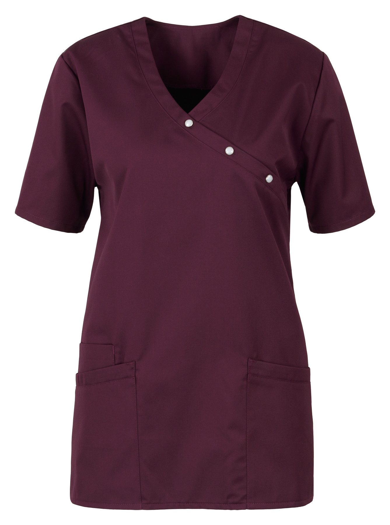 BEB Schlupfbluse beb MEDIZIN/PFLEGE Damen KASACK Kurzarm V-Neck Baumwollmix Cassis
