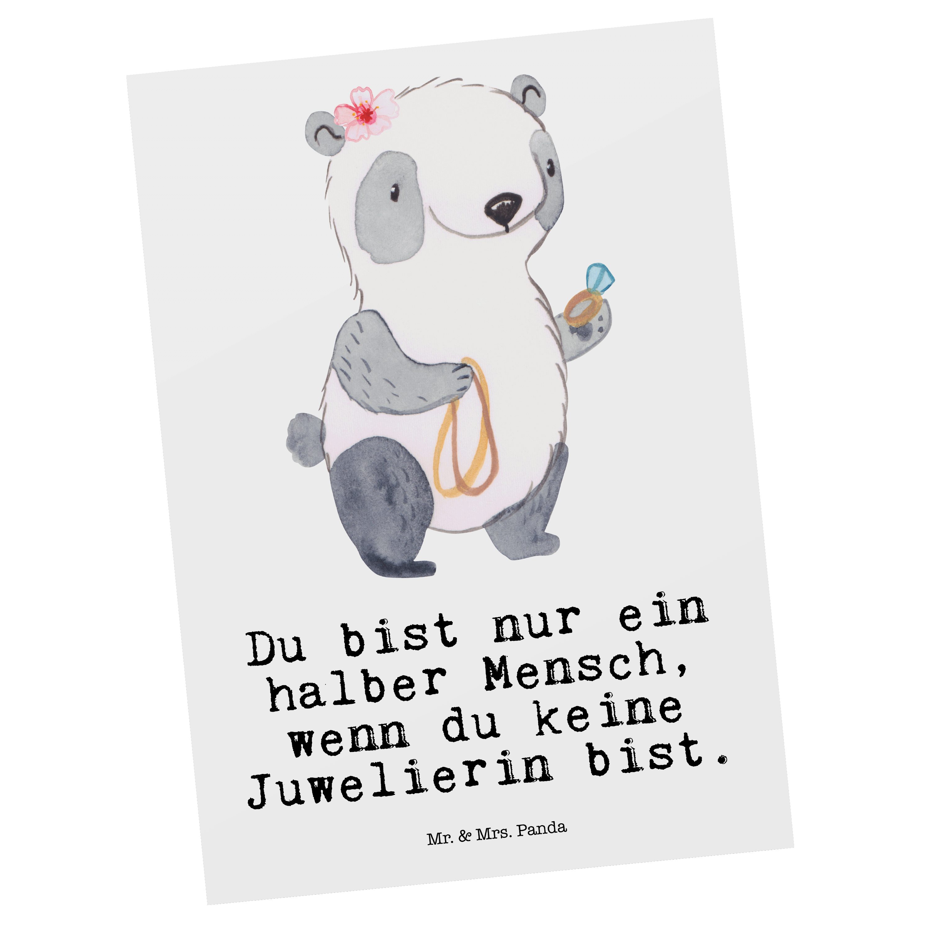 Mr. & Mrs. Panda Postkarte Juwelierin mit Herz - Weiß - Geschenk, Firma, Geburtstagskarte, Golds
