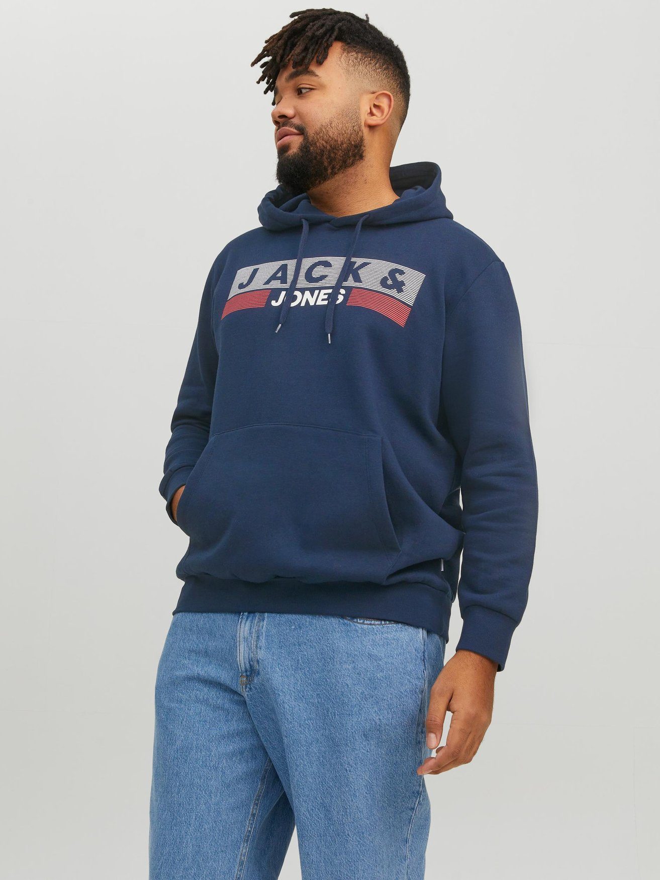 Jack & Jones Hoodie Hoodie mit Logo Print JJECORP Kapuzen Pullover 6480 in Dunkelblau-2