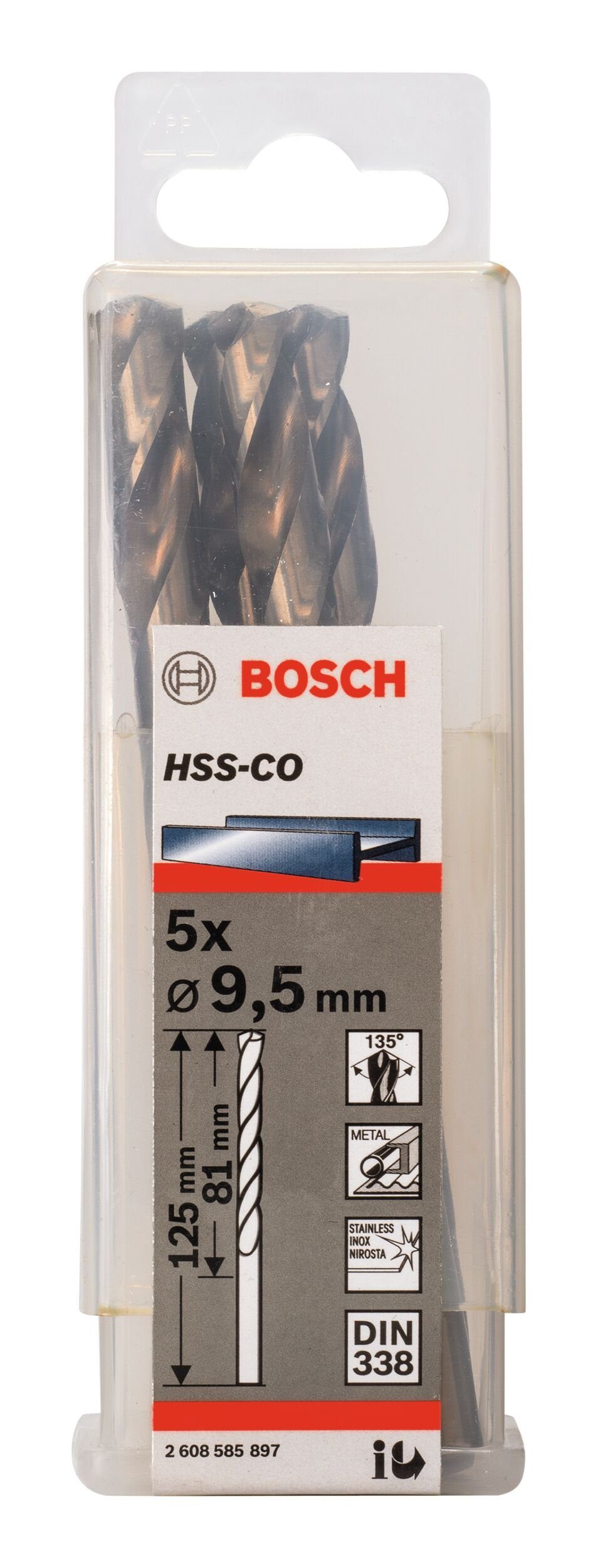 BOSCH Metallbohrer, (5 Stück), HSS-Co - - 9,5 81 mm 125 x 5er-Pack 338) x (DIN