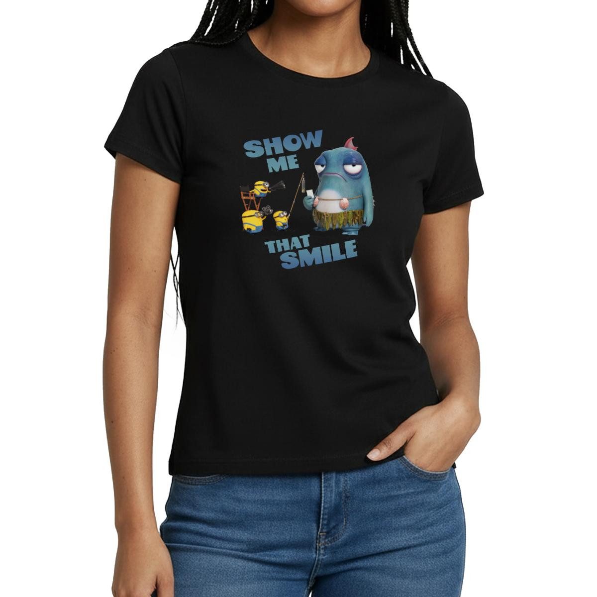 Spreadshirt T-Shirt Minions Show Me That Smile Phillip Frauen T-Shirt (1-tlg) Slim Fit, fällt klein aus