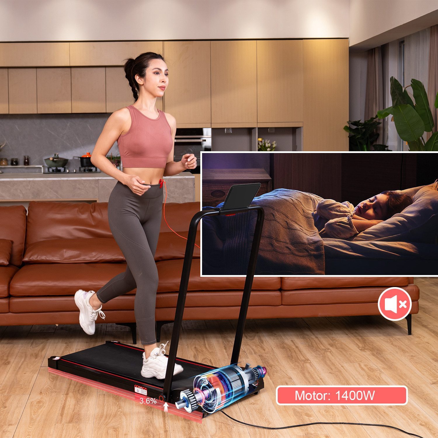 CITYSPORTS Laufband Laufbander 440/1200W motor, Walking/Jogging Pad,Max 6/12/10km/h (Mit Toolkit, Schmiermittel), integrierte transportrollen, mini-Laufband für Büro und Zuhause