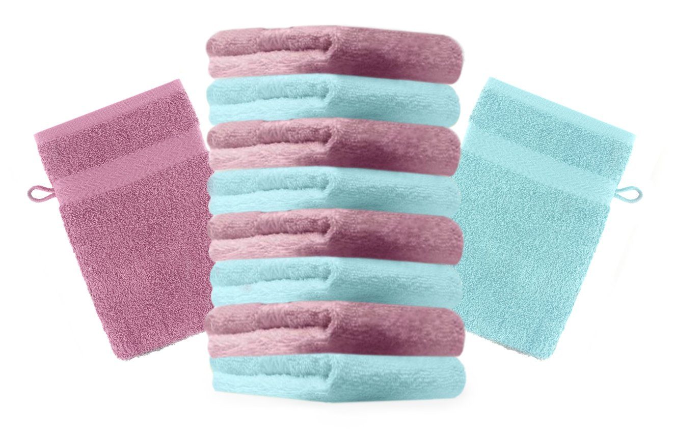 Betz Waschhandschuh 10 Stück Waschhandschuhe Premium 100% Baumwolle Waschlappen Set 16x21 cm Farbe altrosa und türkis (10-tlg)