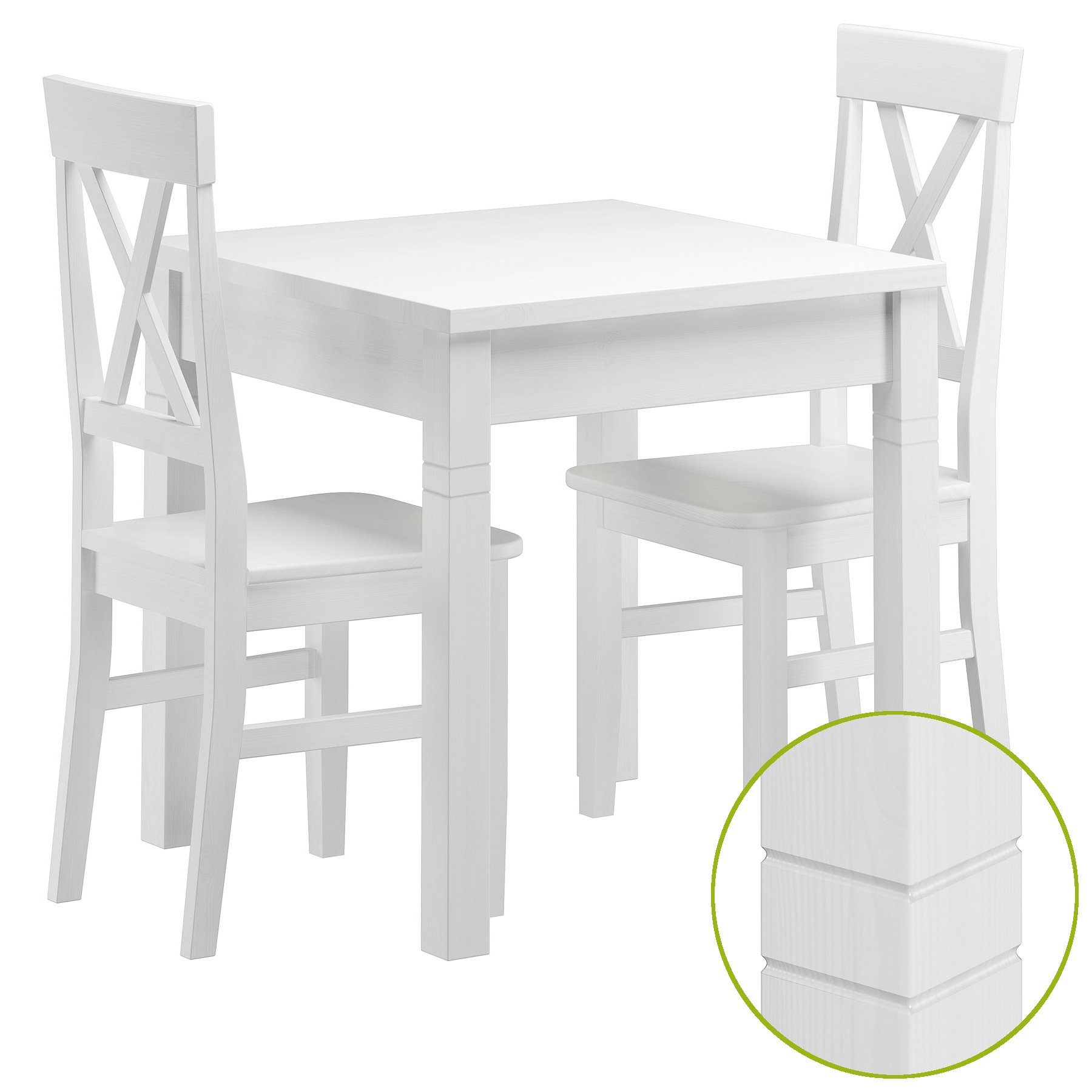 ERST-HOLZ mit Tisch-Set waschweiß Kiefer Massivholz Essgruppe Tisch 2 Stühle und