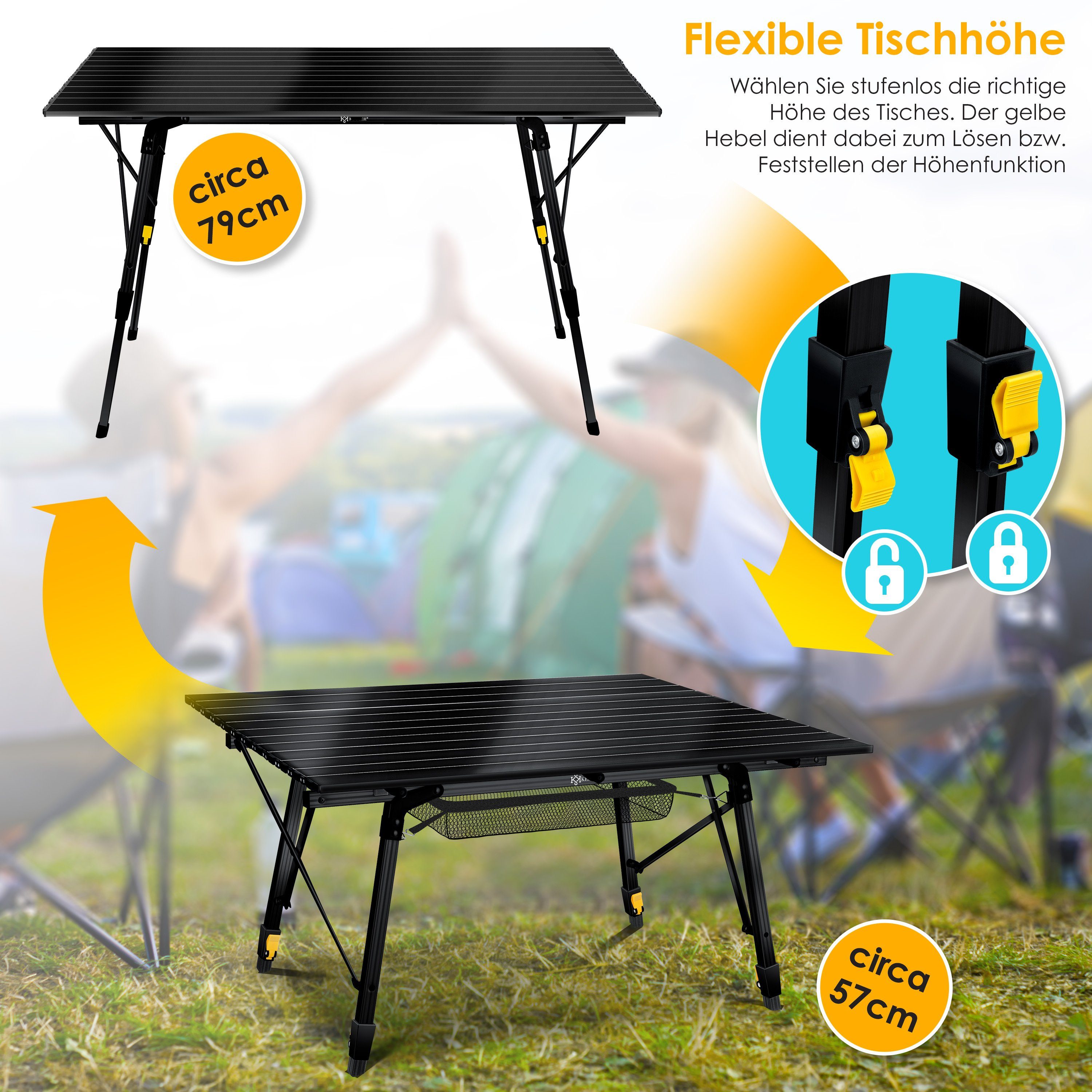 KESSER Campingtisch, Klapptisch faltbar & höhenverstellbar mit aufrollbarer Tisch-Platte