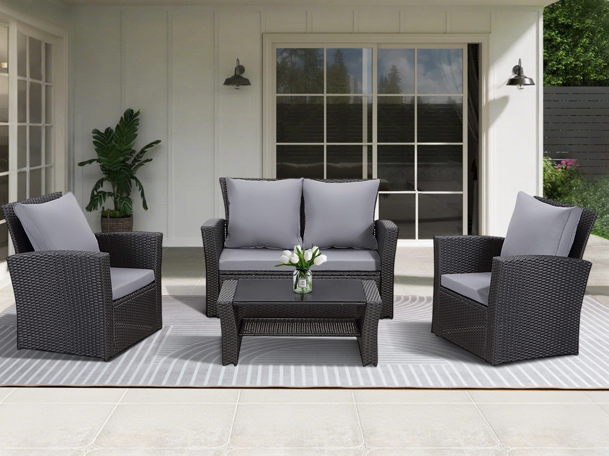 MeXo Gartenlounge-Set, (Gartenmöbel-Set Sitzgruppe, 4-tlg., 2-Sitzer günstig online kaufen
