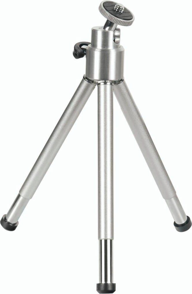 Hama Mini Stativ für Foto- und Videokameras, Mikrofone und Minilautsprecher Ministativ (mit 3D Kugelkopf, ausziehbar von 14 bis 21 cm, Silber)