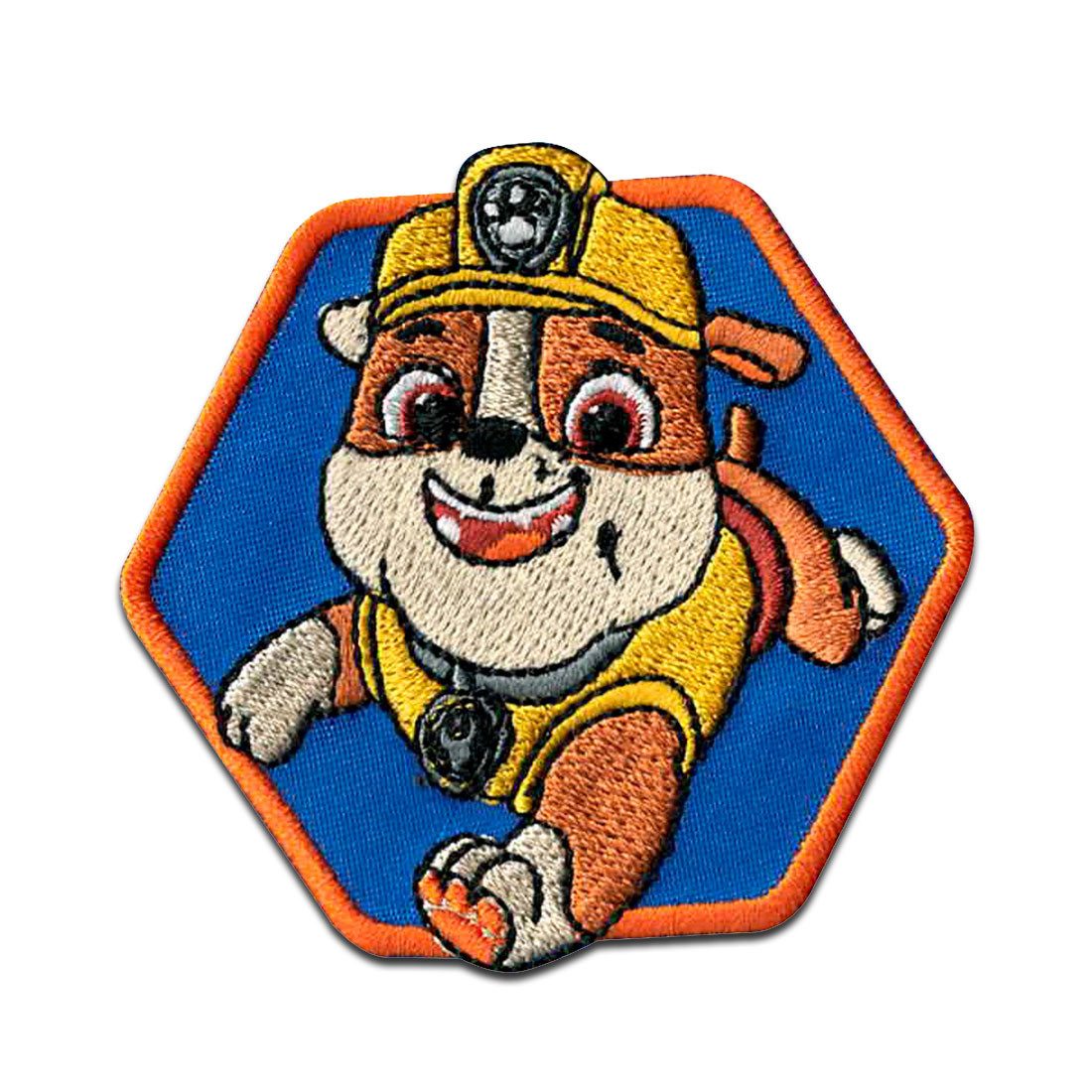 PAW PATROL Aufnäher Bügelbild, Aufbügler, Applikationen, Patches, Flicken, zum aufbügeln, Polyester, Comercial Mercera Paw Patrol Rubble Kinder - Größe: 6,1 x 5,4 cm
