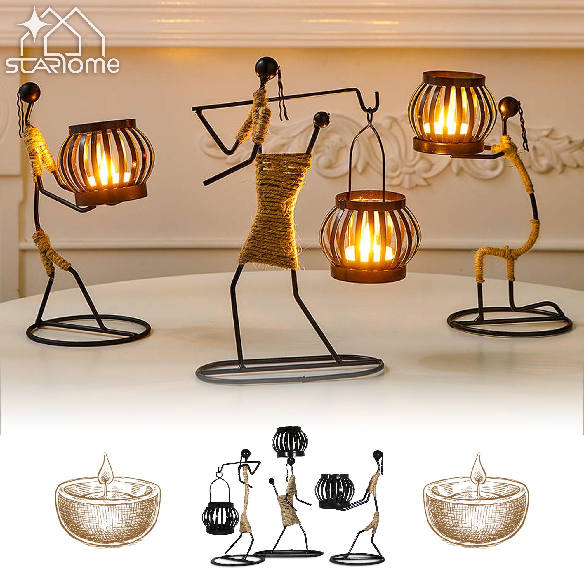 Starhome Teelichthalter 3er Deko Set .Tischdeko für Esstisch, Wohnzimmer, Küche (3 St., 3er Set mit jeweils einer Figur wie abgebildet)