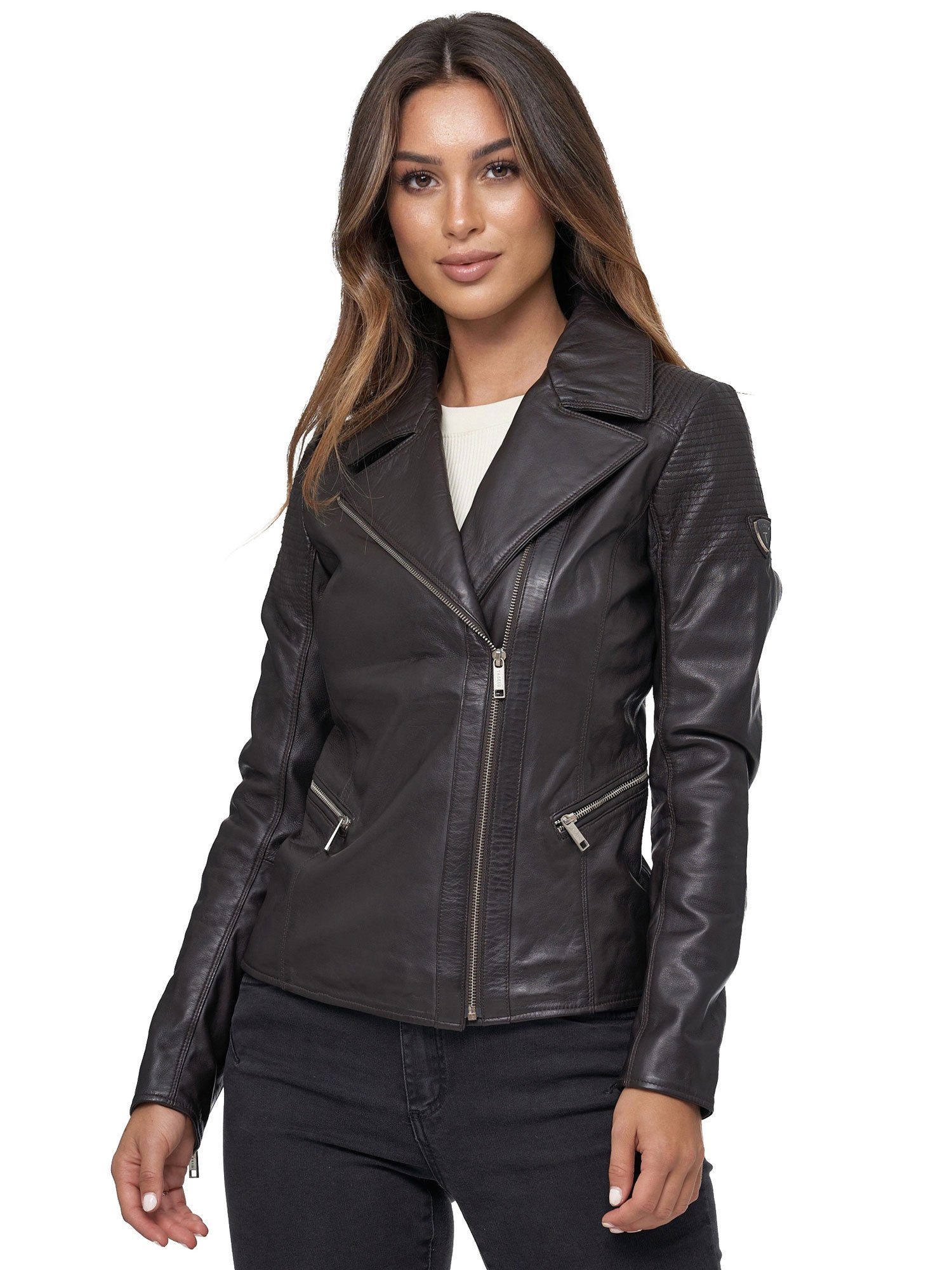 Tazzio Lederjacke F506 Biker Look mit coolen Zipper-Details & Reverskragen